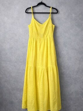 Ellison Bright Yellow Eyelet Maxi Dress with Spaghetti Straps